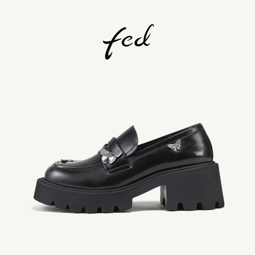fed英伦真皮厚底增高乐福鞋女
