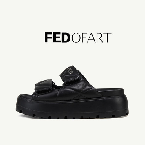 fed羊皮厚底勃肯一字拖女增高