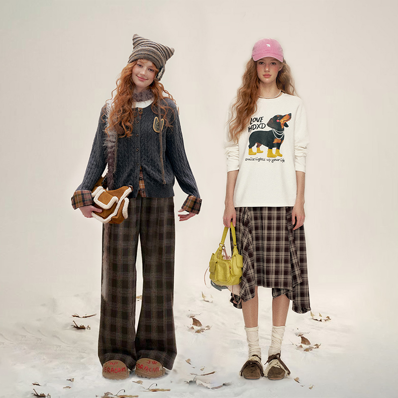 【所有女生的衣橱直播间】IHDXD猫咪胸针开衫/狗狗长袖/格纹长裤