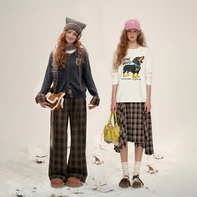 【所有女生的衣橱直播间】IHDXD猫咪胸针开衫/狗狗长袖/格纹长裤