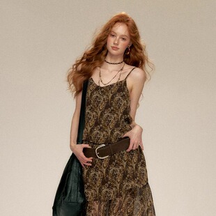 【现货】IHDXD腰果花吊带裙复古印花连衣裙2025夏季新款显瘦长裙