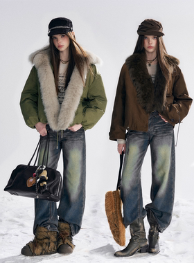 【所有女生的衣橱直播间】IHDXD复古绿毛领外套/咖色外套/牛仔裤