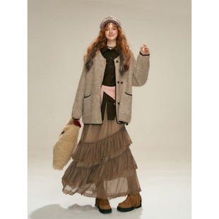 斜襟毛衣开衫 IHDXD 棕色蛋糕裙 现货