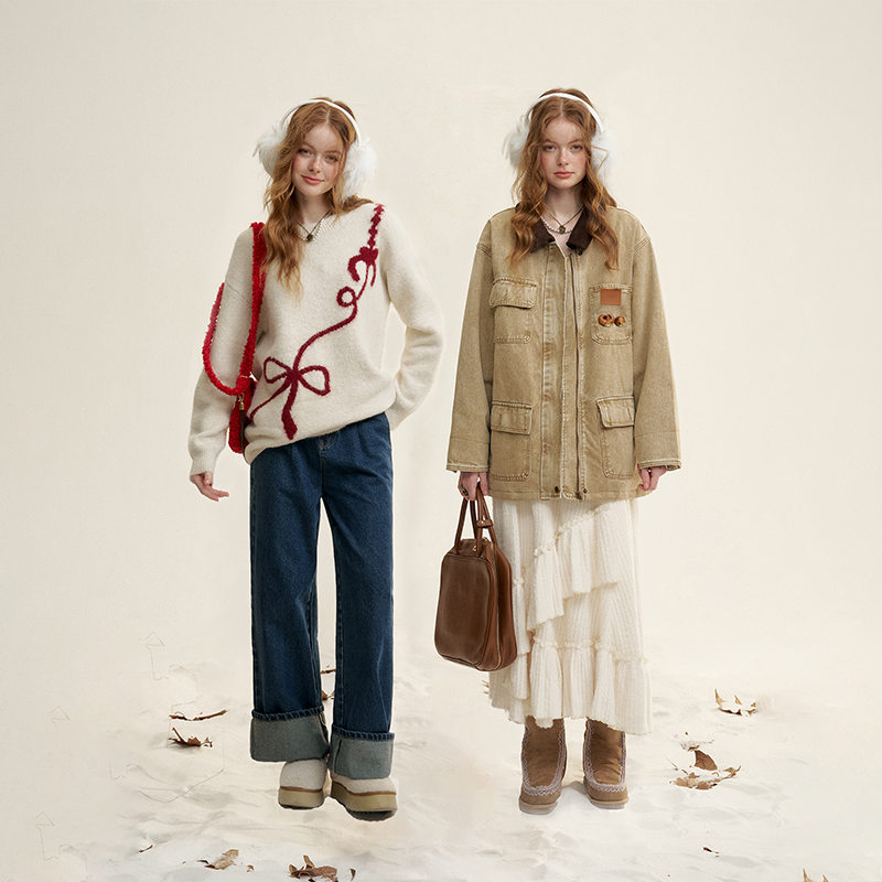 IHDXD 面包牛仔外套/半裙/蝴蝶结毛衣