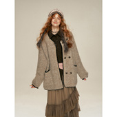 现货 IHDXD浅咖色斜襟毛衣开衫 2025新款 秋冬双排扣长袖 外套