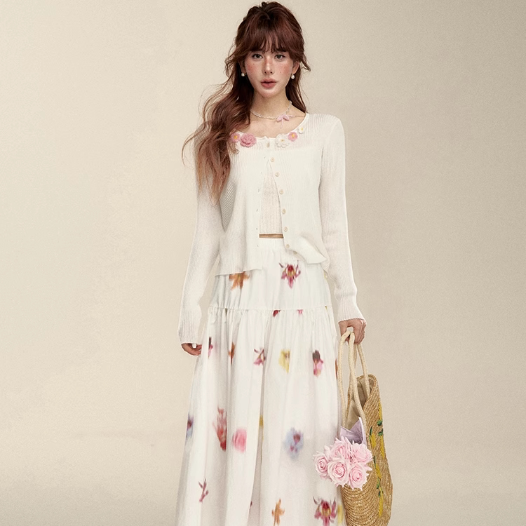 【现货】IHDXD 花朵开衫2026年秋季新款女款百搭针织开衫长袖上衣