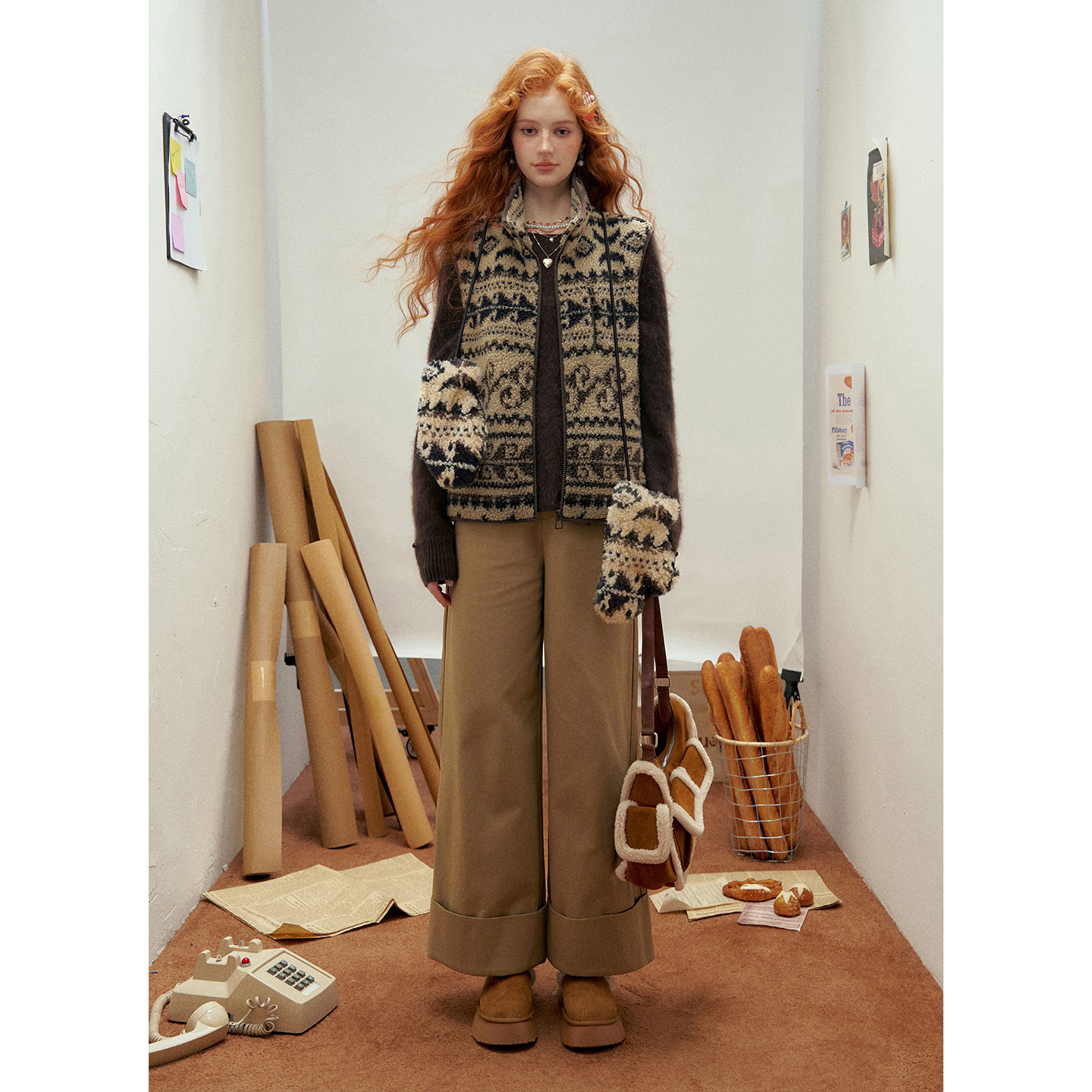 IHDXD咖色复古毛毛马甲女2025秋冬新款复古休闲百搭无袖背心外套