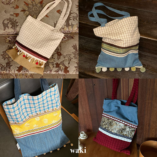 waki 手工多元素拼接布袋 patchwork tote