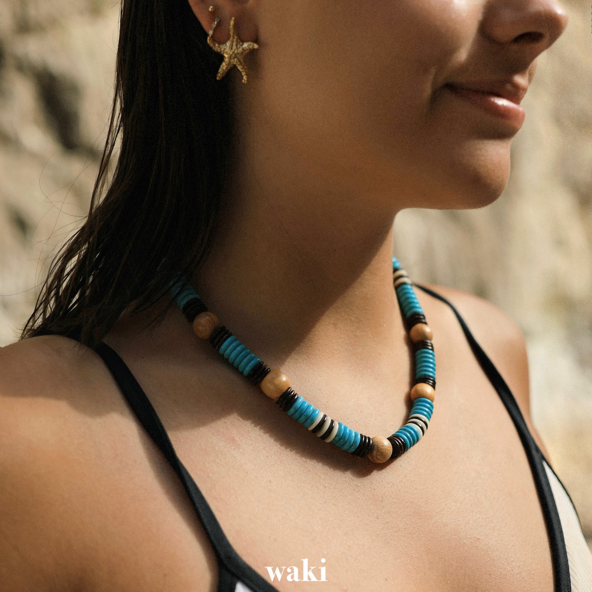 waki 塞舌尔 Seychelles 大直径松石蓝度假感手工串珠项链