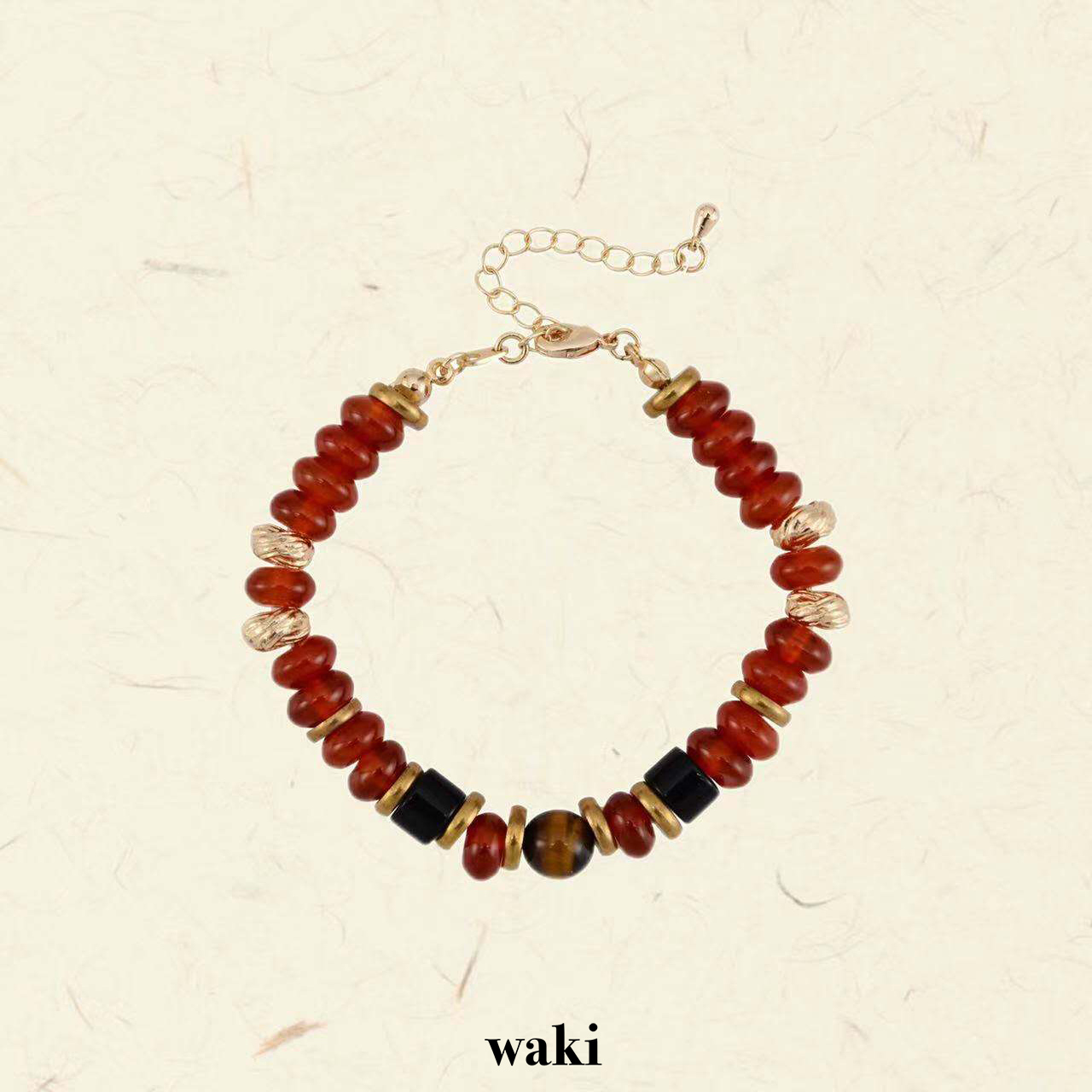 waki 血橙日落 Blood Orange Sunset 红玛瑙金色系新年串珠手链