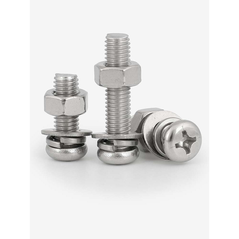 304不锈钢圆头十字螺丝螺母套装盘头四组合平弹垫M2M3M4M5M6M8M10