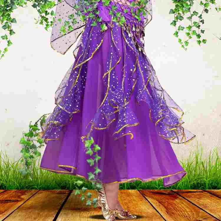 肚皮舞服装下装裙 新款练习服裙子 印度舞蹈表演服珠绣金边裙女