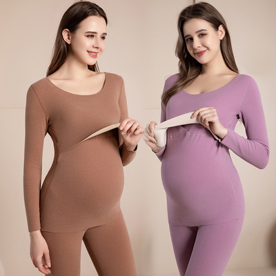 孕妇德绒保暖内衣秋衣秋裤套装月子服哺乳喂奶衣服居家睡衣睡裤