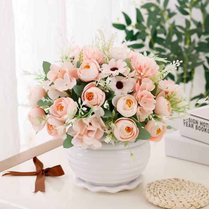 档花瓶插加花装饰客厅餐桌茶几摆件假花摆设玫真瑰绢花花艺a