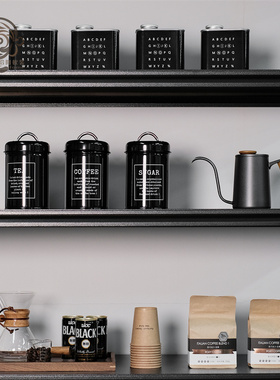 美式轻奢样板间摆件咖啡厅吧台餐厅咖啡豆储存罐边柜橱柜层架