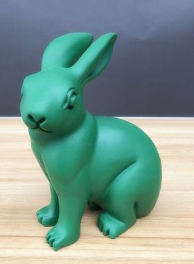 木雕兔子摆件实木生肖绿色兔动物家居客厅装饰招财木质摆设工艺品