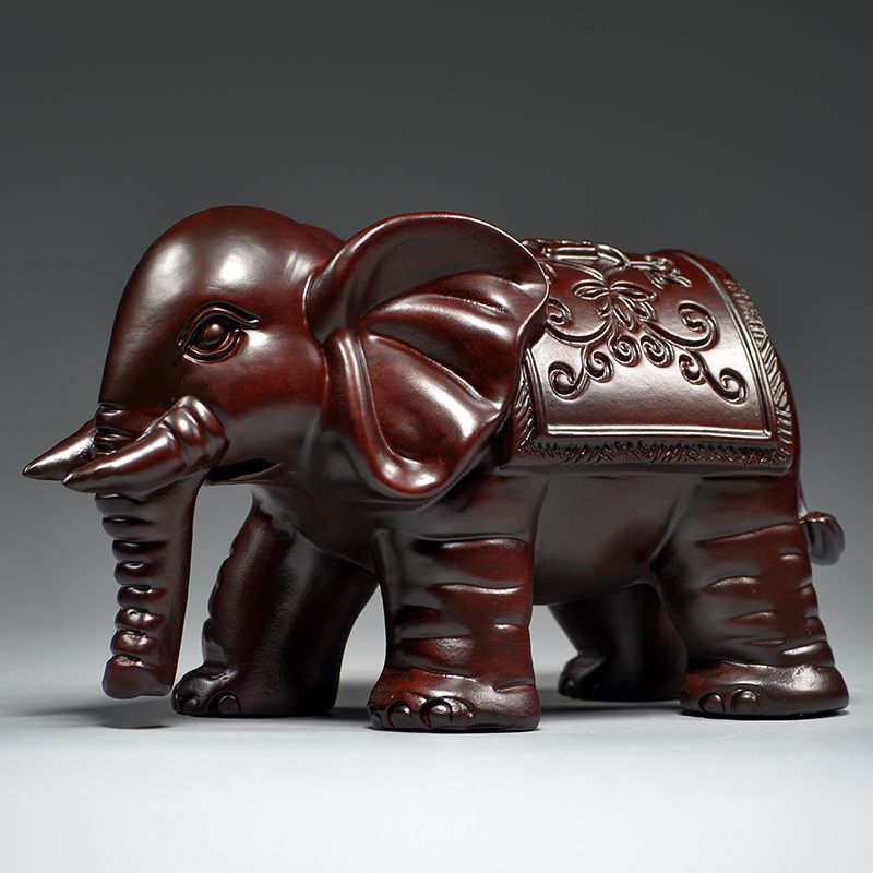 黑檀木雕吸水大象一对实木摆件家居客厅电视柜装饰工艺品乔迁送礼