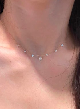 法国coopkoops925银水滴闪钻项链韩系清冷感超细碎钻精致锁骨