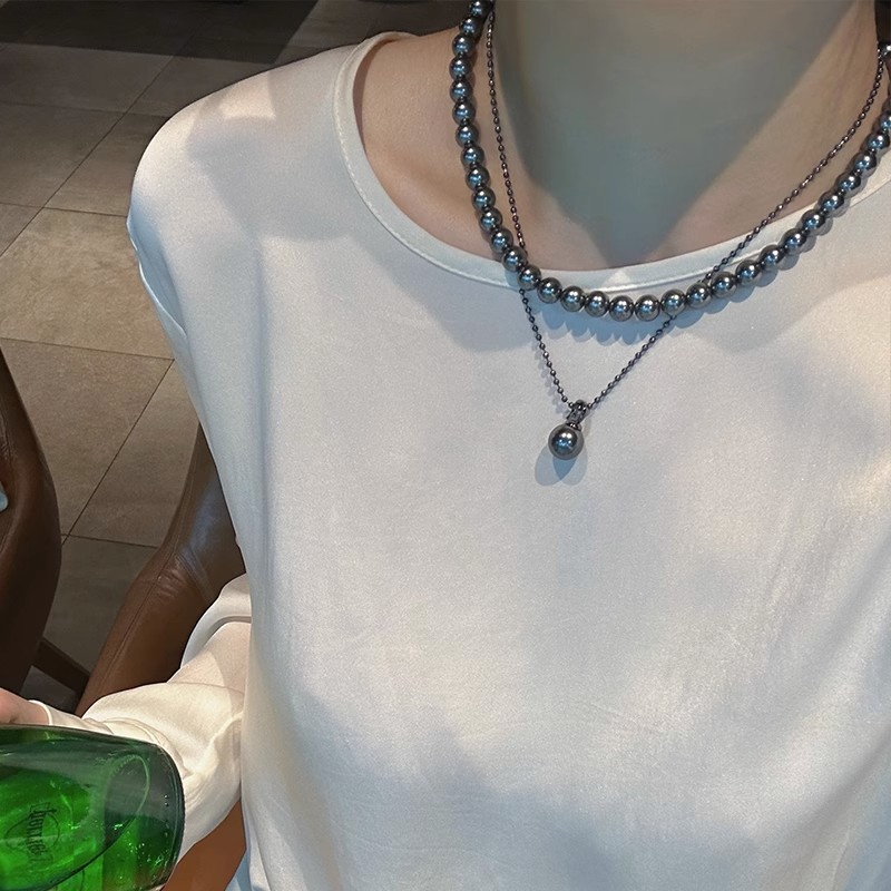 法国coopkoops925银大溪地黑珍珠项链新款暗黑系毛衣链女