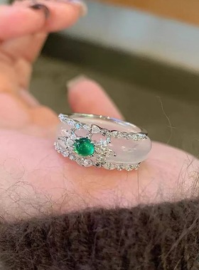 法国coopkoops925银两戴高冰玉髓戒指女时尚个性独特尾戒轻奢