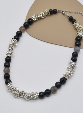 法国CoopKoop黑色珠子荆棘金属链条拼接项链男女潮酷嘻哈锁骨