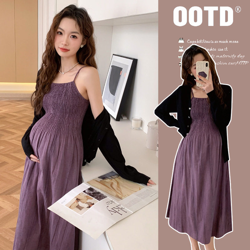 法国chrry koop孕妇春装连衣裙套装法式高级感褶皱吊带裙显瘦