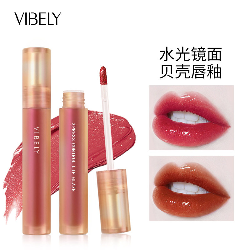 新款推荐vibely贝壳镜面水光唇釉 保湿不沾杯不掉色玻璃唇釉成膜