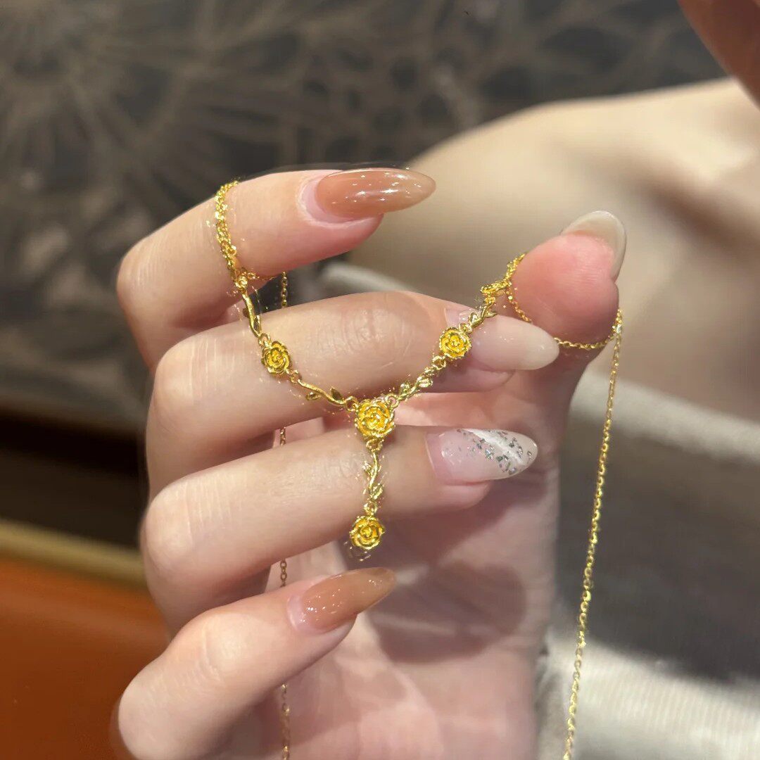 法国coopkoops925银玫瑰花枝项链中古毛衣链轻奢设计复古秋冬