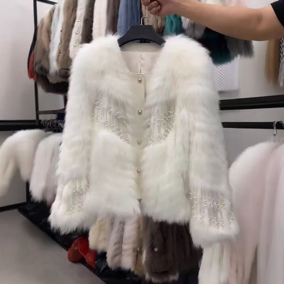 法国coopkoop冬季新款时尚重工流苏仿皮毛外套宽松洋气女