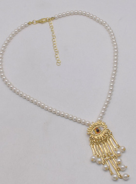 法国coopkoop个性恶魔之眼珍珠流苏串珠项链小众高级感颈链时尚