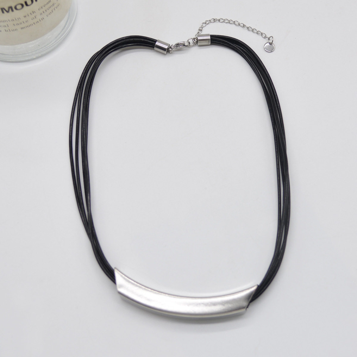 法国CoopKoop小众设计多层黑色皮绳颈链金属几何弧形choker项圈