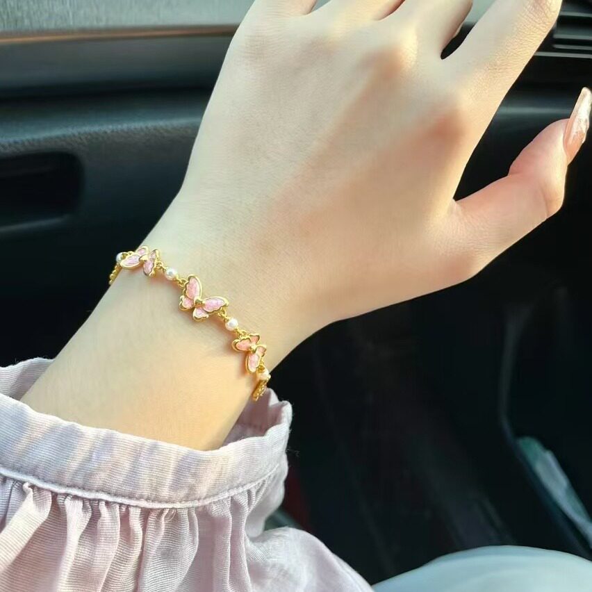 法国coopkoops925银珐琅彩少女粉蝴蝶手链新款高颜值送女友告白