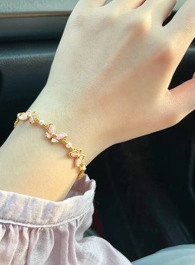 法国coopkoops925银珐琅彩少女粉蝴蝶手链新款高颜值送女友告白