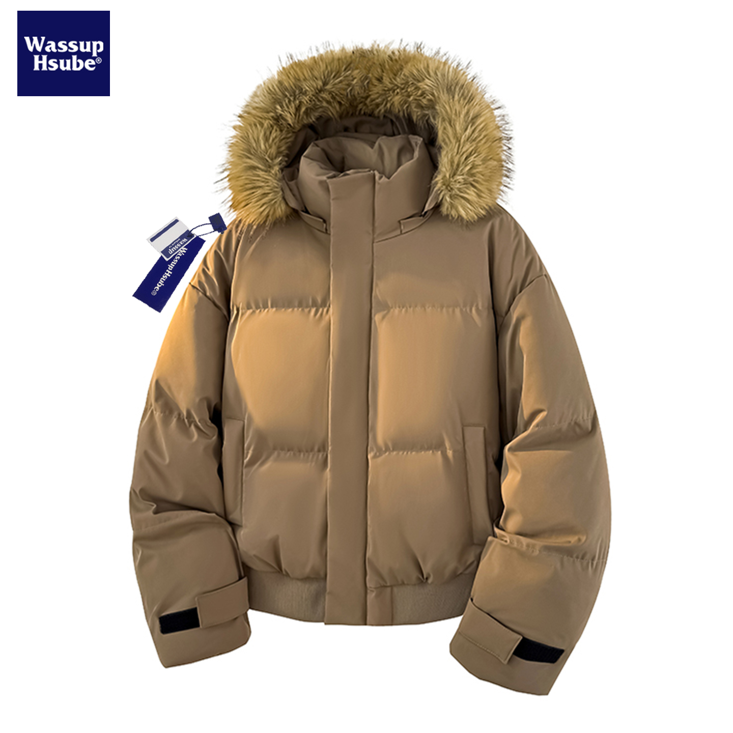 美式连帽毛领羽绒棉衣男女