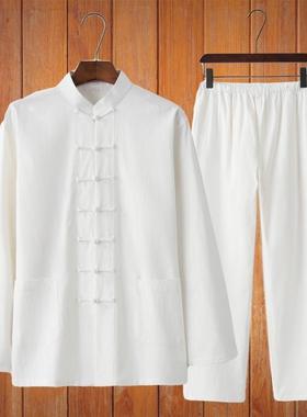 唐装男士中老年中国风套装棉麻新款爸爸装长袖居士佛系两件套汉服