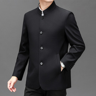 秋季 外套春秋休闲西服爸爸装 新款 西装 上衣 立领中山装 中年商务男装