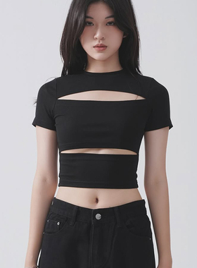 PA33WORD 原创美式设计感修身镂空性感显瘦上衣