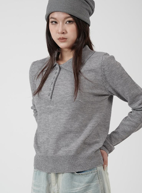 PA33WORD 原创韩系设计感休闲百搭灰色polo领打底针织衫