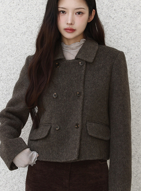 PA33WORD 原创韩系宽松高级感百搭翻领简约气质纯色短款毛呢外套