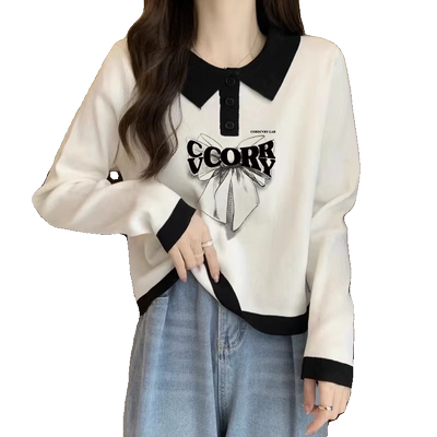 学院长袖纯棉插色长袖减龄