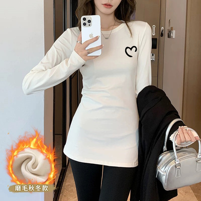 字母印花收腰中长款体t恤女遮屁股遮胯上衣长袖打底内搭加厚秋冬