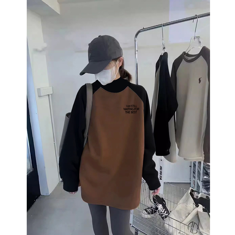 纯棉半高领打底衫女秋冬季中长款遮屁股卫衣内搭加绒鲨鱼裤配上衣