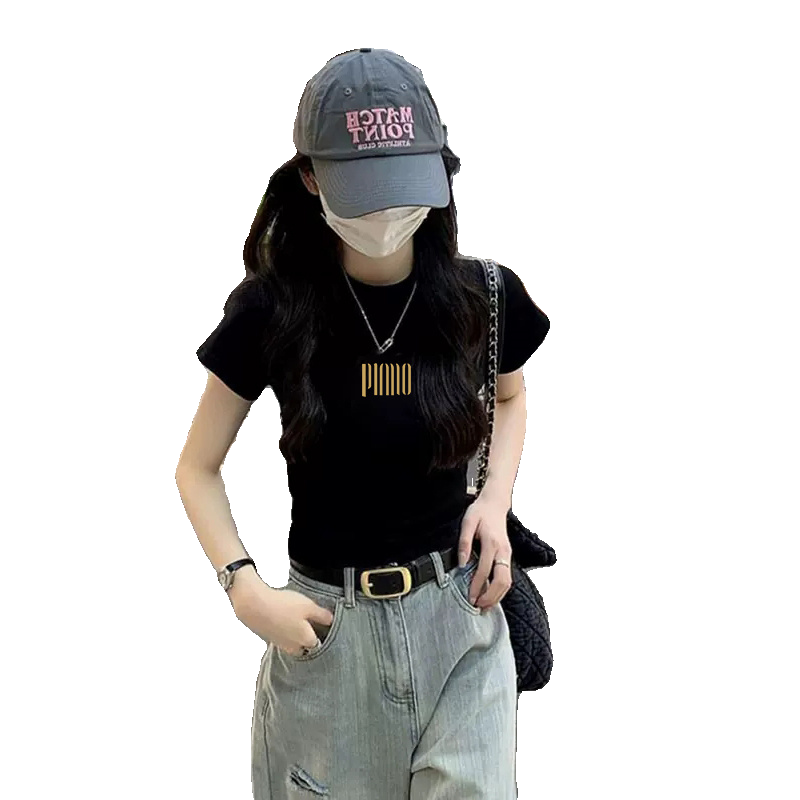 小个子圆领印花短袖t恤女夏季新款设计感小众显瘦修身短款上衣女