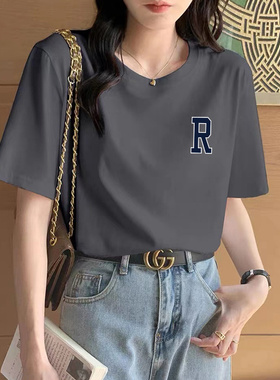 超火cec纯棉大码短袖T恤女街头风宽松ins潮正肩嘻哈胖mm灰色上衣