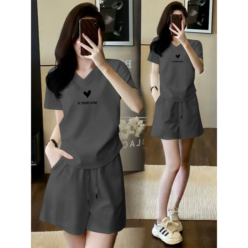 气质时尚休闲运动套装女夏季纯棉显瘦短袖短裤韩版宽松两件套跑步