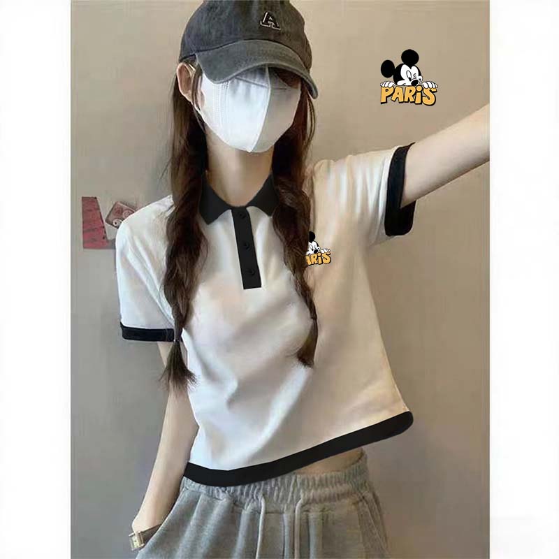 学院风Polo领短袖女装t恤夏季2025新款独特设计感撞色短款小上衣
