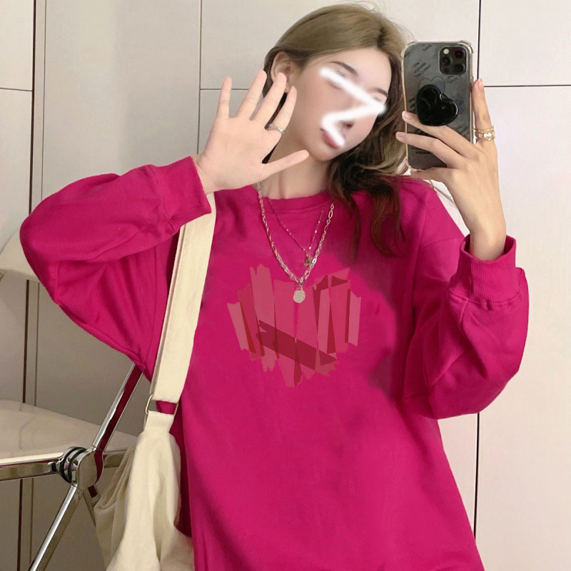 玫红色薄款卫衣美式复古宽松