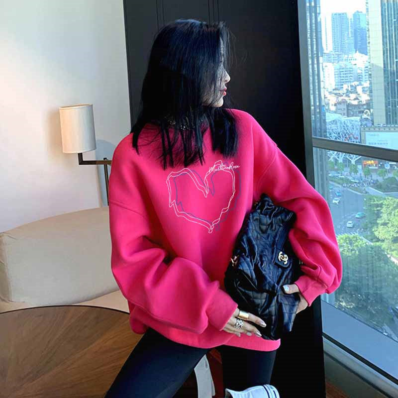 玫红色oversize卫衣女2022年新款春秋薄款高级感潮牌宽松中长外套