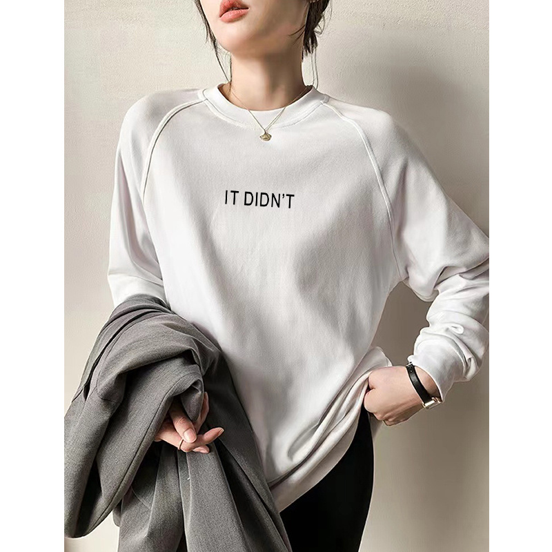 百搭长袖白色T恤女中长款纯棉打底衫女秋冬加厚内搭卫衣叠穿上衣