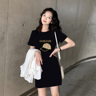 中长款T裙纯色夏露腿性感显瘦短袖圆领棉质T恤打底衫女连衣裙短裙